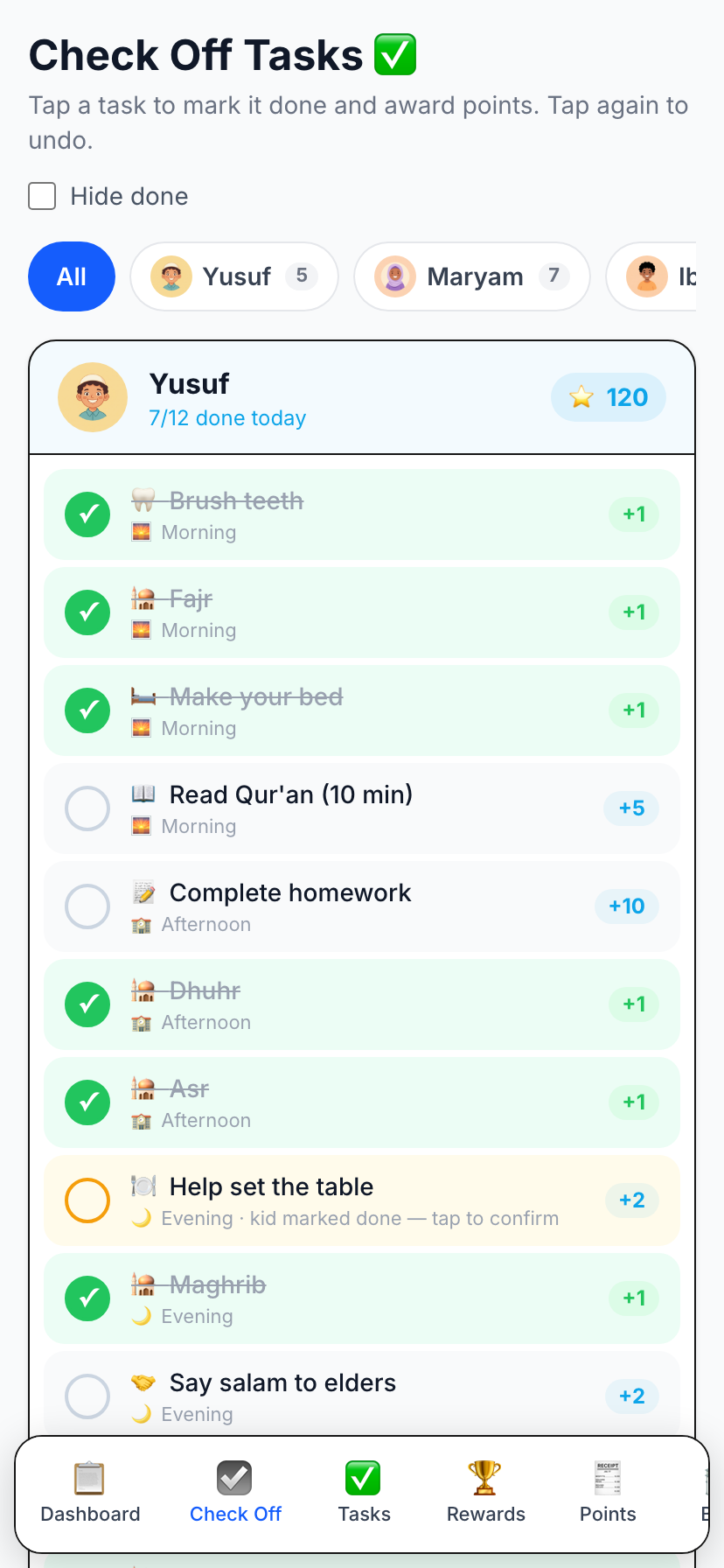 Parent approving tasks on a phone