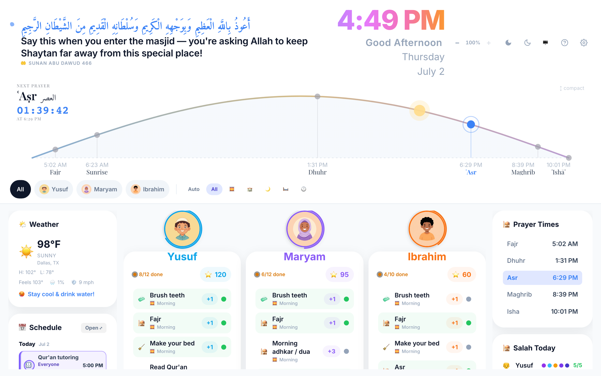 AdabStars family dashboard on a wall display